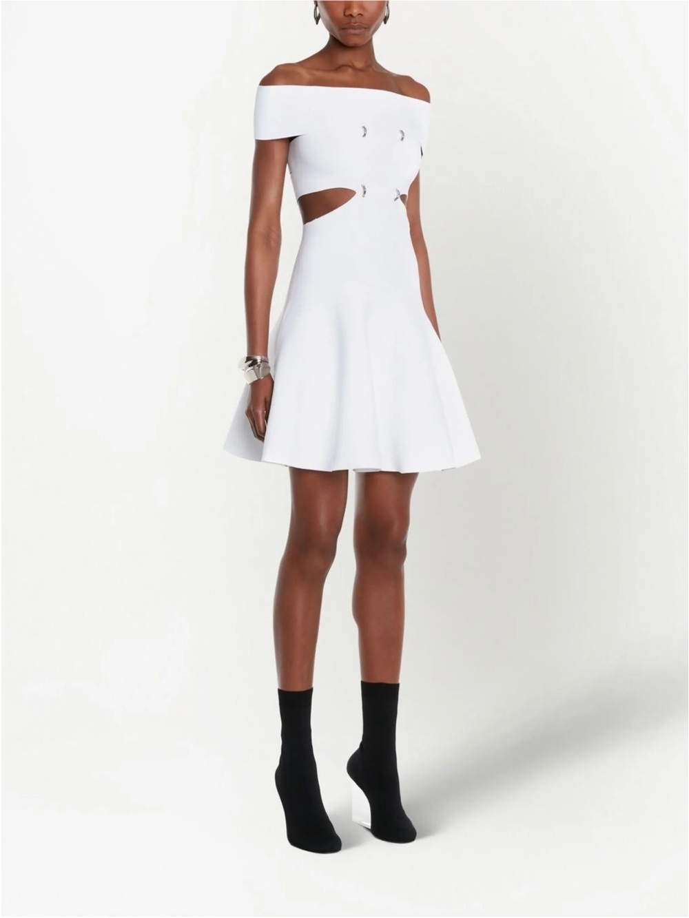 Alexander McQueen White Sculpted Fit-and-Flare Mini Dress - Picture 4 of 7